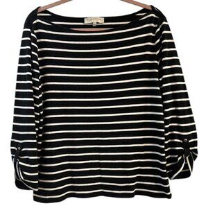 Jones New York Striped Boatneck Tee Tshirt Top XL Tab Sleeves Stretch